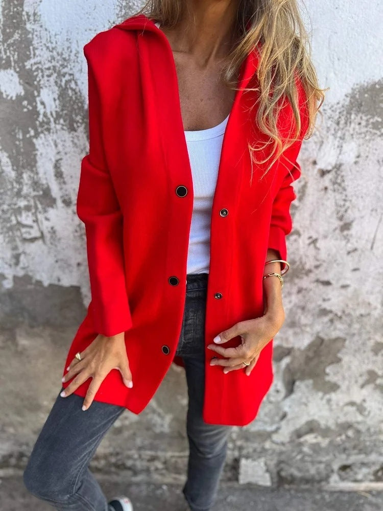 Women’s Casual Hooded Single-Breasted Cardigan – Loose Solid Color Jacket for Spring & Autumn hanyelevate
