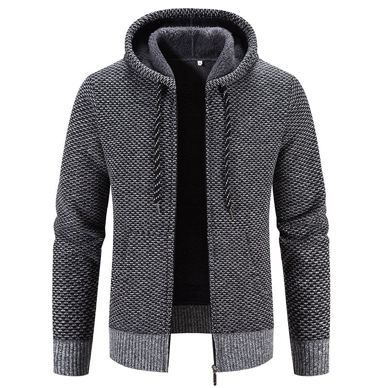 Winter Coat Zipper Closure Solid Color Long Sleeves Drawstring With Hat Keep Warm Casual Thicken Plush Sweater Coat For Daily hanyelevate