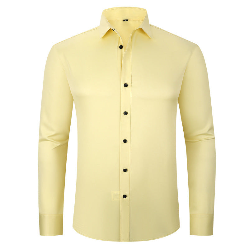Men’s Fashion Slim Fit Solid Shirt – Long Sleeve Lapel Button Office Business Top hanyelevate
