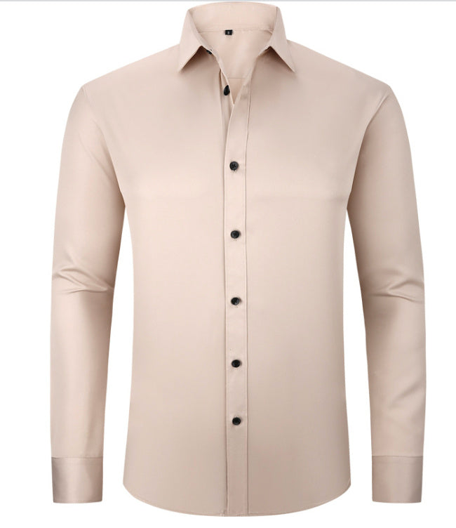 Men’s Fashion Slim Fit Solid Shirt – Long Sleeve Lapel Button Office Business Top hanyelevate