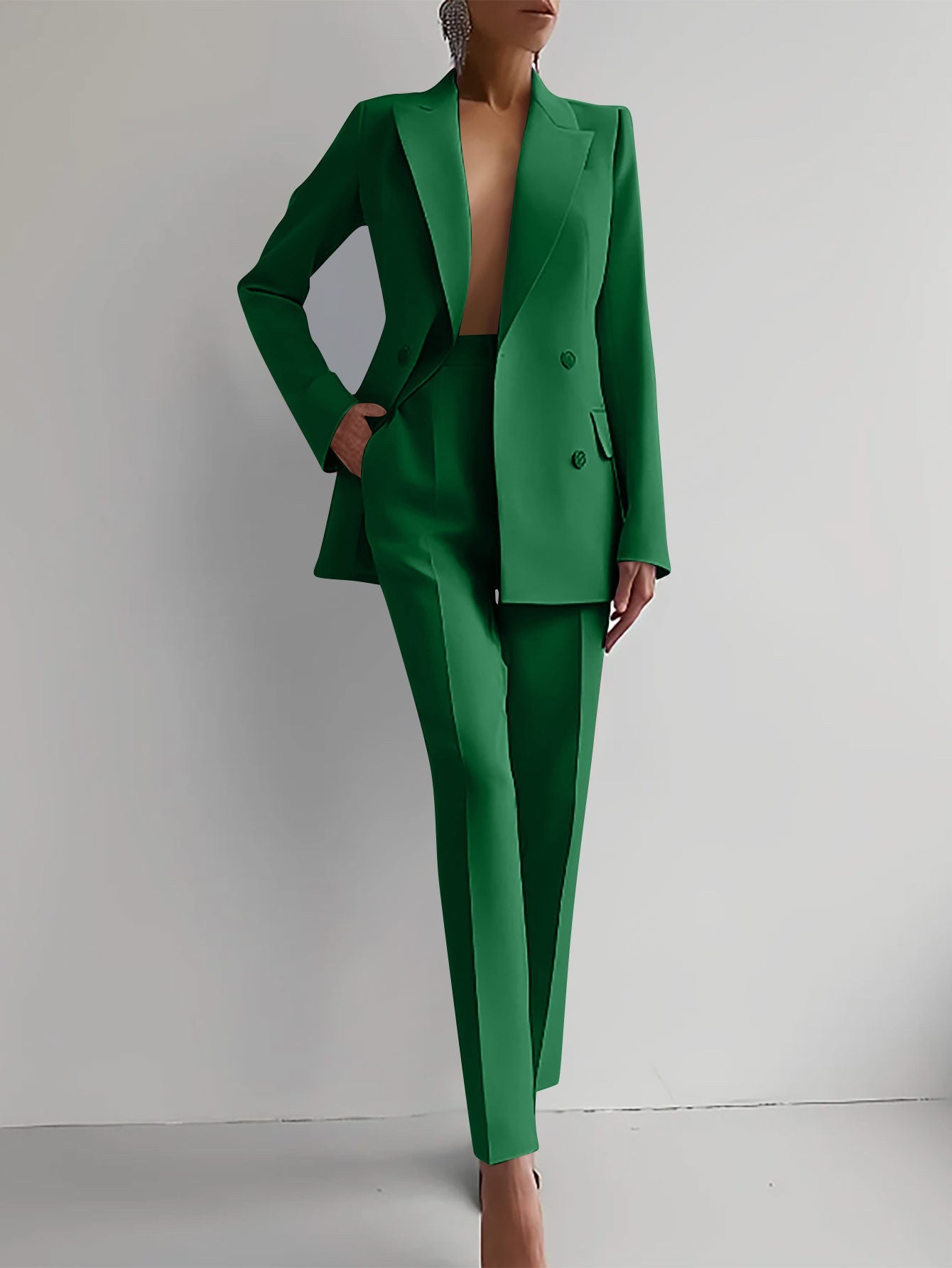 Women’s Casual Fashion Business Suit – Long Sleeve Single-Breasted Jacket & Slim Fit Trousers hanyelevate