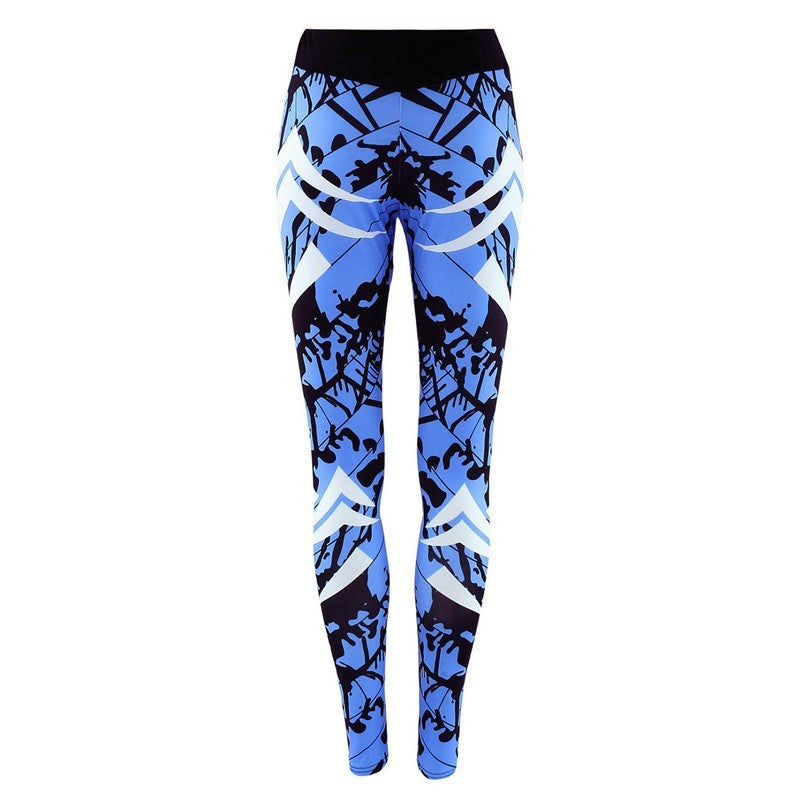 Women’s High Waist Fitness Leggings – Dark Blue Printed Compression Tights hanyelevate