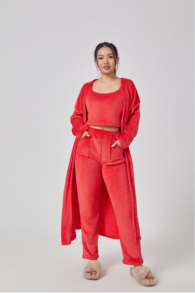 Cozy 3-Piece Pajama Set for Women – Warm Winter Lounge Set with Cardigan, Tank Top & Pants hanyelevate