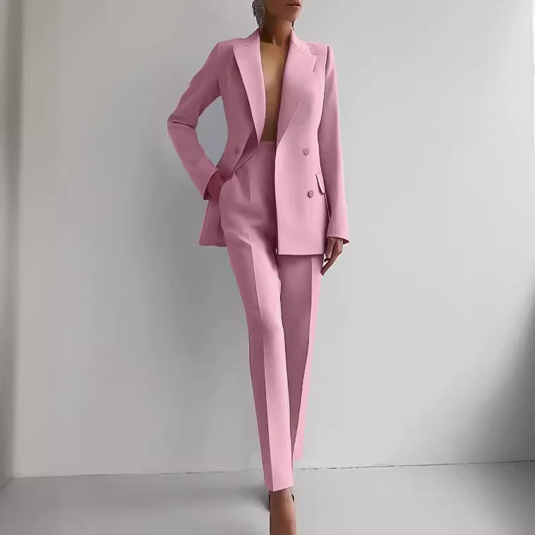 Women’s Casual Fashion Business Suit – Long Sleeve Single-Breasted Jacket & Slim Fit Trousers hanyelevate