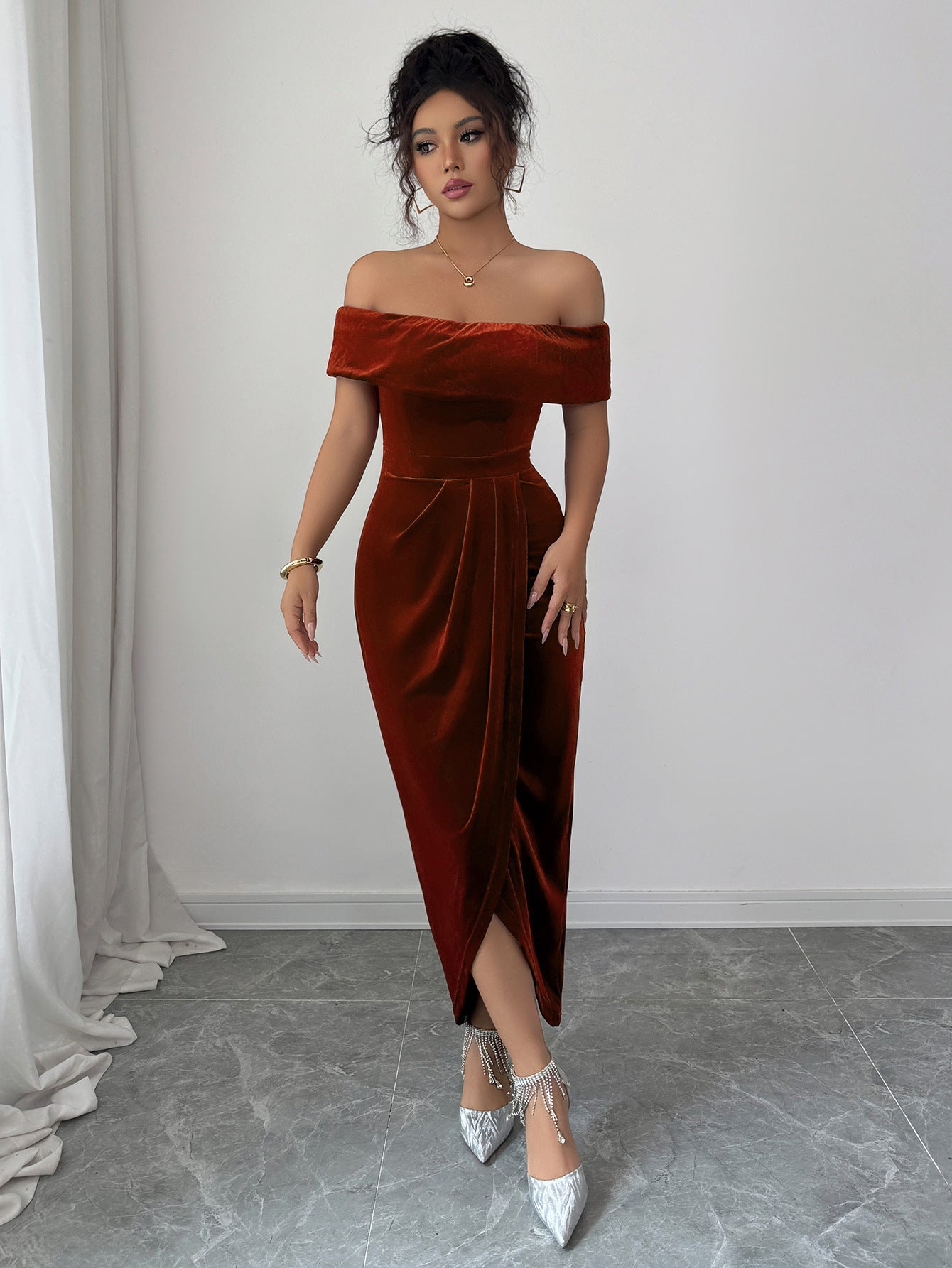 Women’s High Waist Hip Skirt Dress – Solid Color | Black, Blue, Green, Wine Red, Brown | S–XL