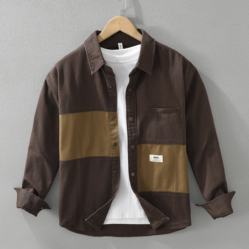 Men’s Japanese Retro Cotton Cardigan | Color Matching | Loose Fit