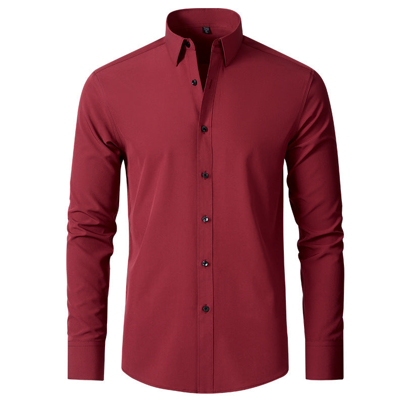 Men’s Fashion Slim Fit Solid Shirt – Long Sleeve Lapel Button Office Business Top hanyelevate
