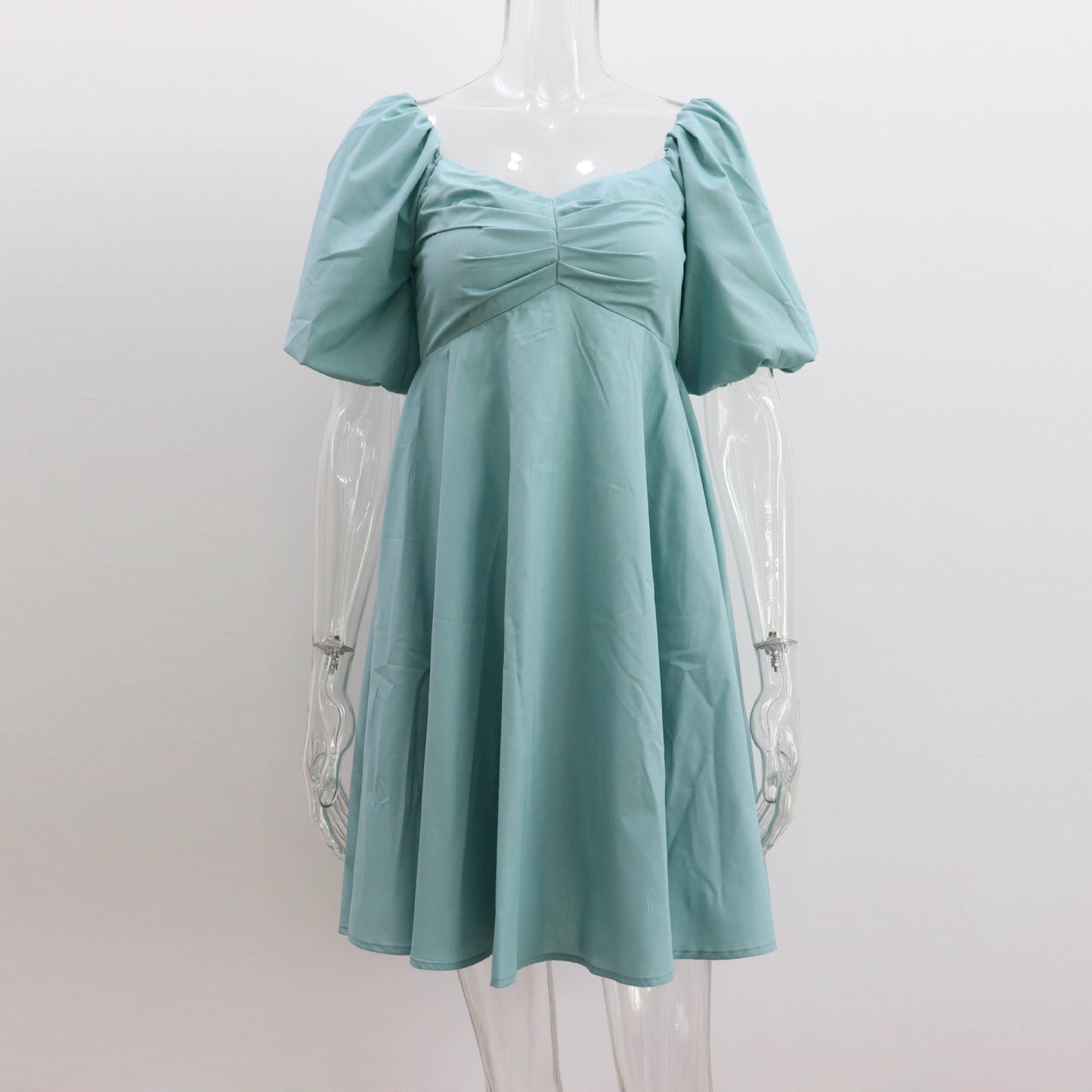 Women’s Puff Sleeve Cotton Dress – High Waist Short Sleeve Summer Outfit | S–L | White, Black, Rose Red, Green, Light Blue