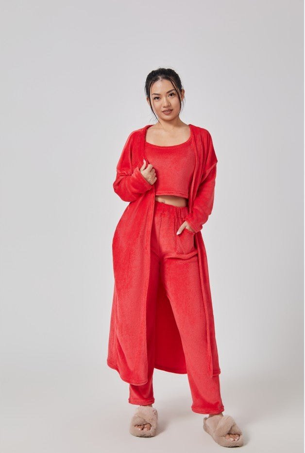 Cozy 3-Piece Pajama Set for Women – Warm Winter Lounge Set with Cardigan, Tank Top & Pants hanyelevate
