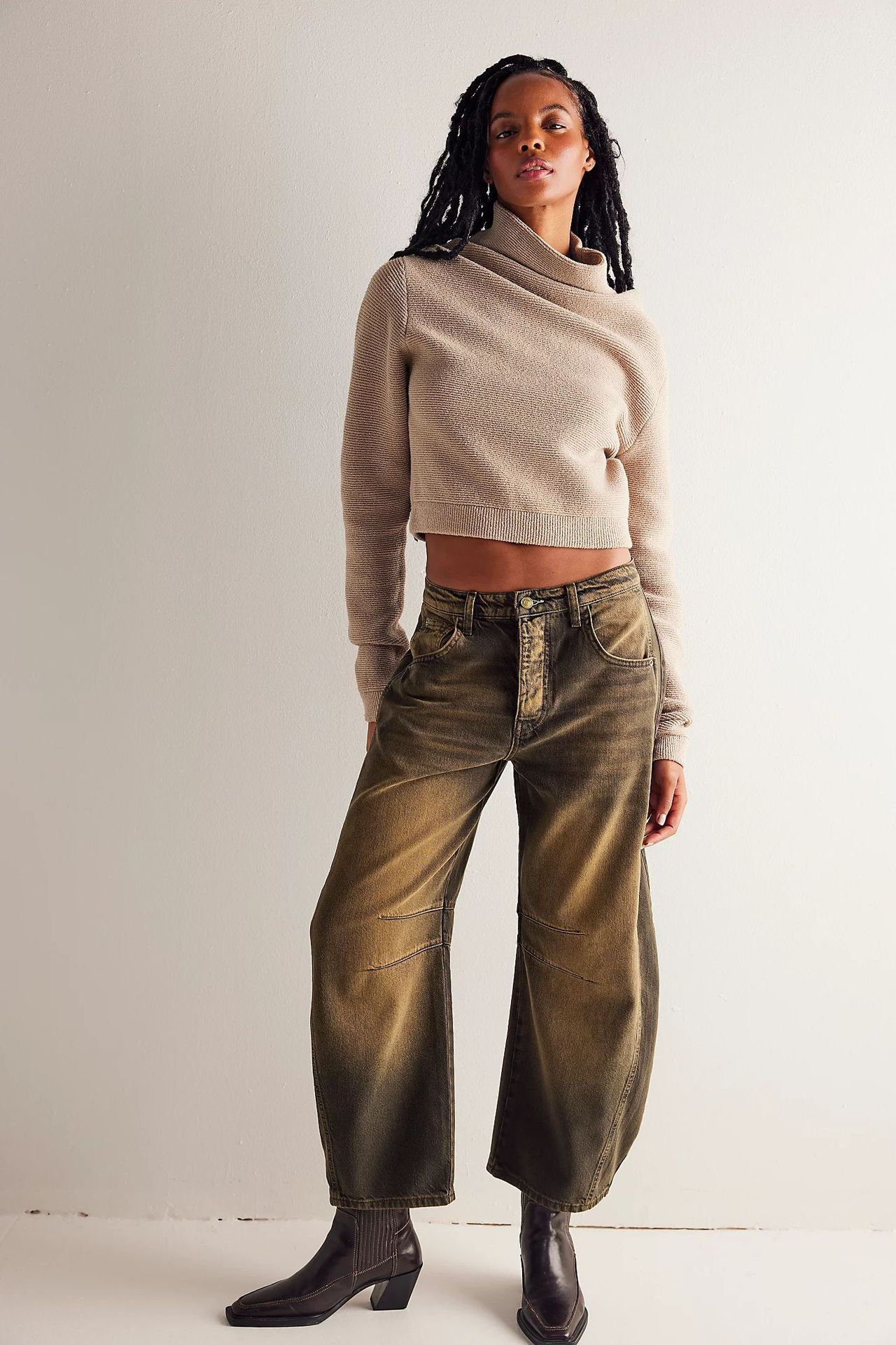 High Stretch Mid-Rise Barrel Jeans Fashion Wide Leg Shape Women Casual Baggy Mid Waist Denim Jeans hanyelevate