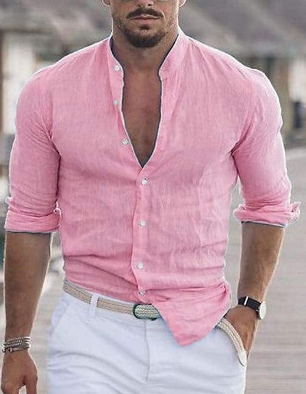 Casual Men’s Button Shirt – Long Sleeve Solid Color Shirt for Daily Wear hanyelevate