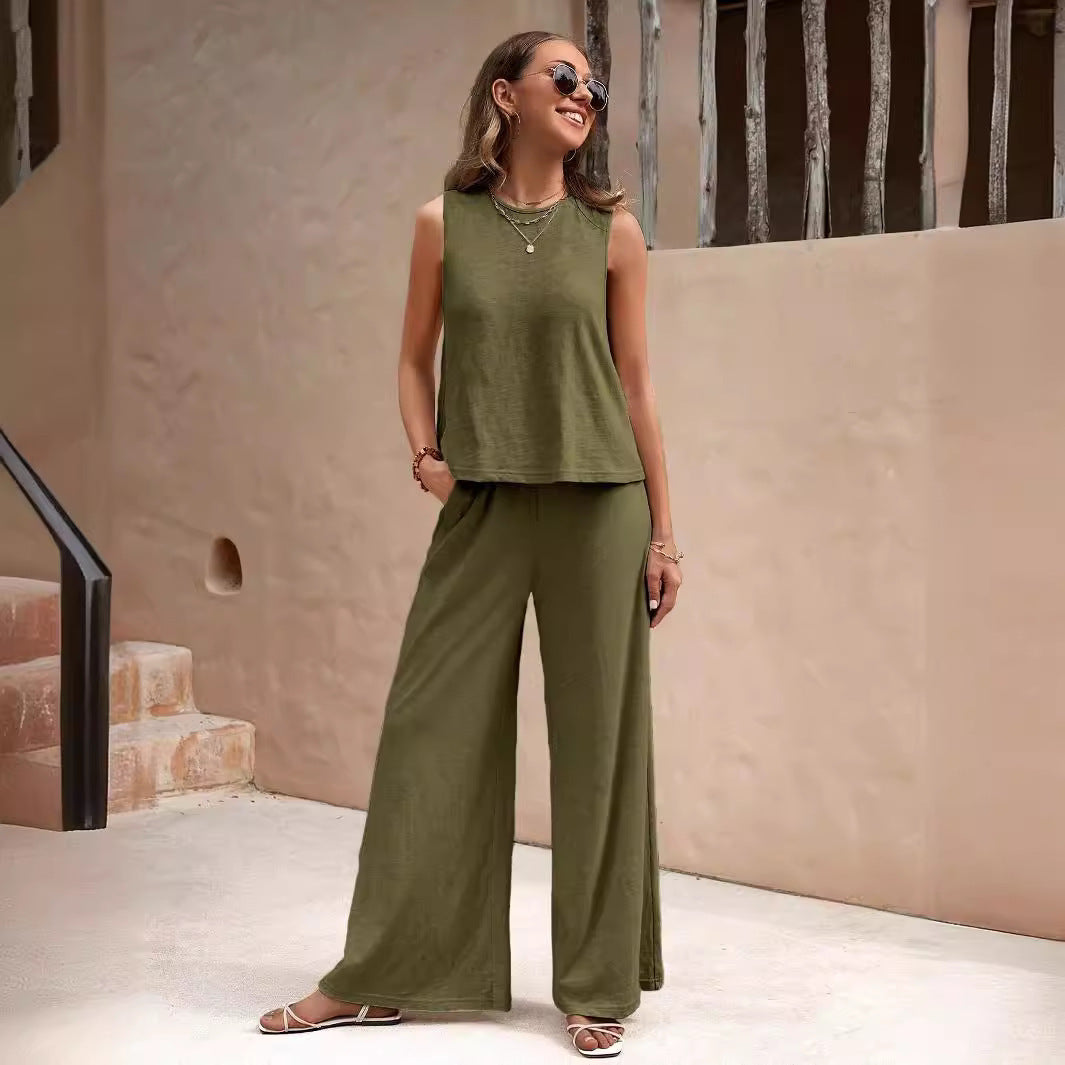 Women’s Two-Piece Pants Suit – Loose Fit Casual Top and Full-Length Trousers Set hanyelevate