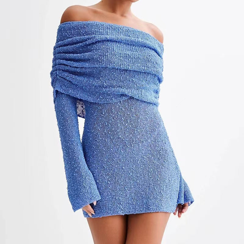 Women’s Spring Summer Knitted Mini Dress – Off Shoulder Long Sleeve Bodycon Party Dress hanyelevate