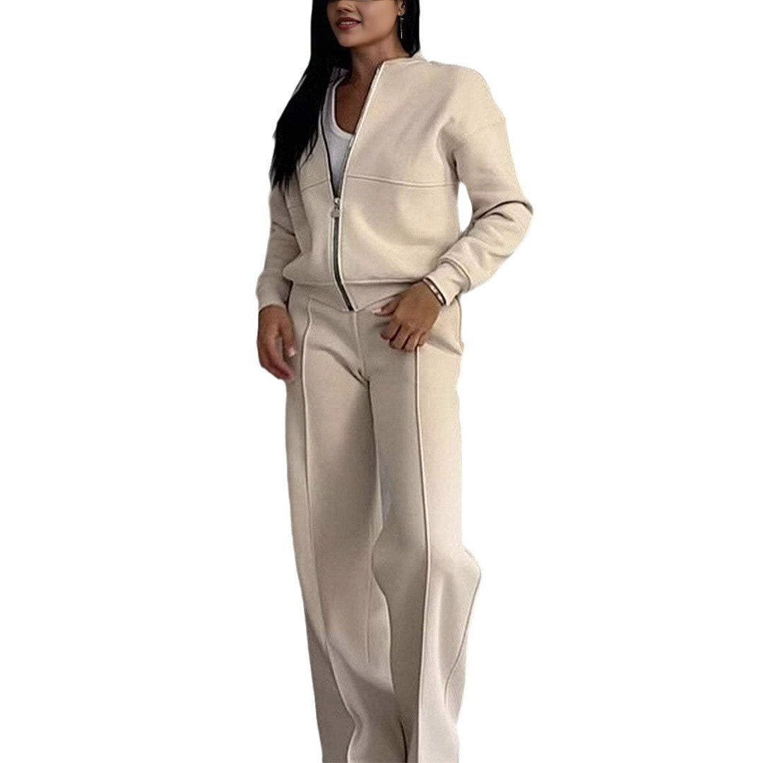 Women’s Activewear Set – Zipper Jacket with Wide Leg Pants Sports Suit hanyelevate