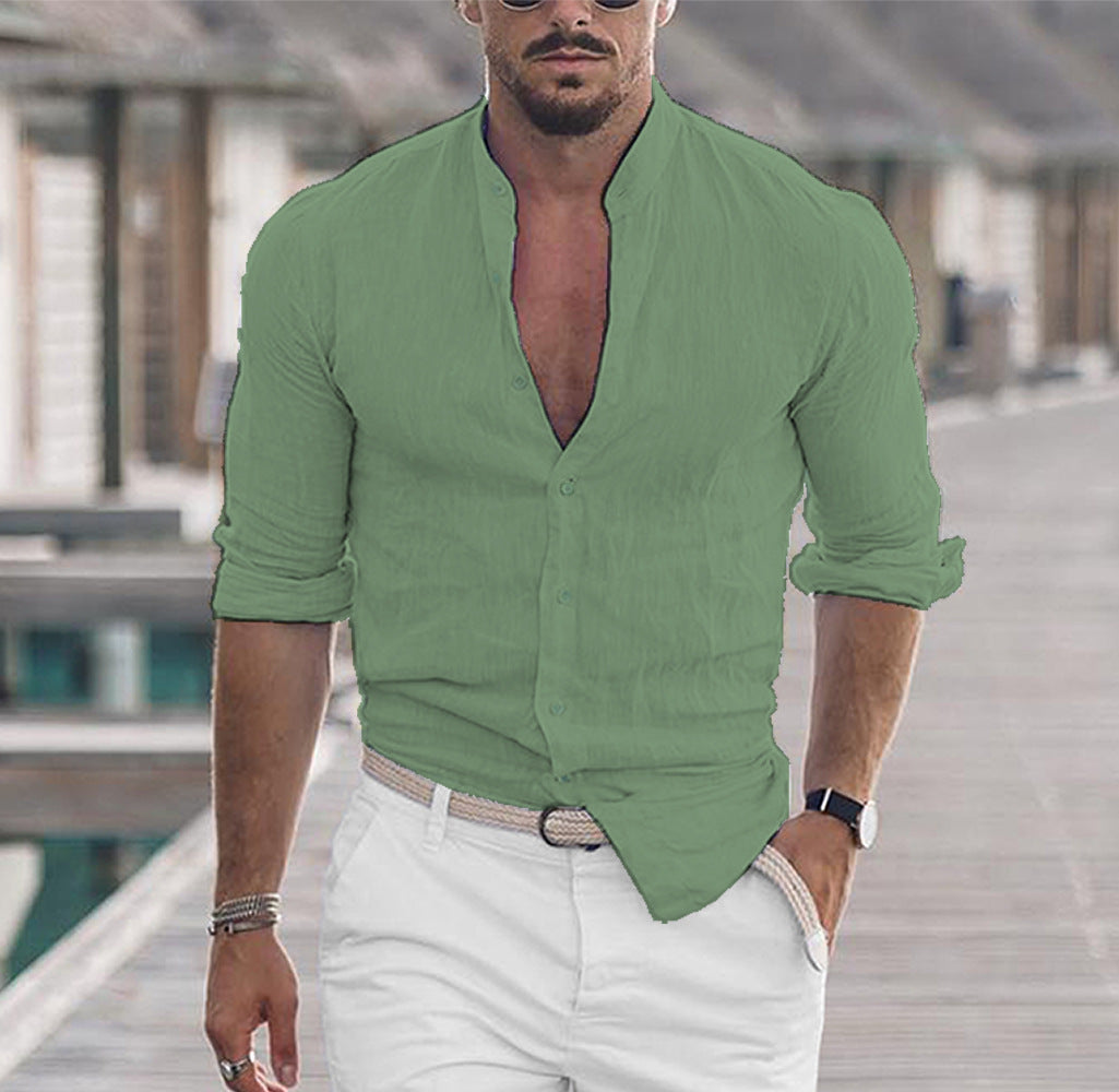 Casual Men’s Button Shirt – Long Sleeve Solid Color Shirt for Daily Wear hanyelevate