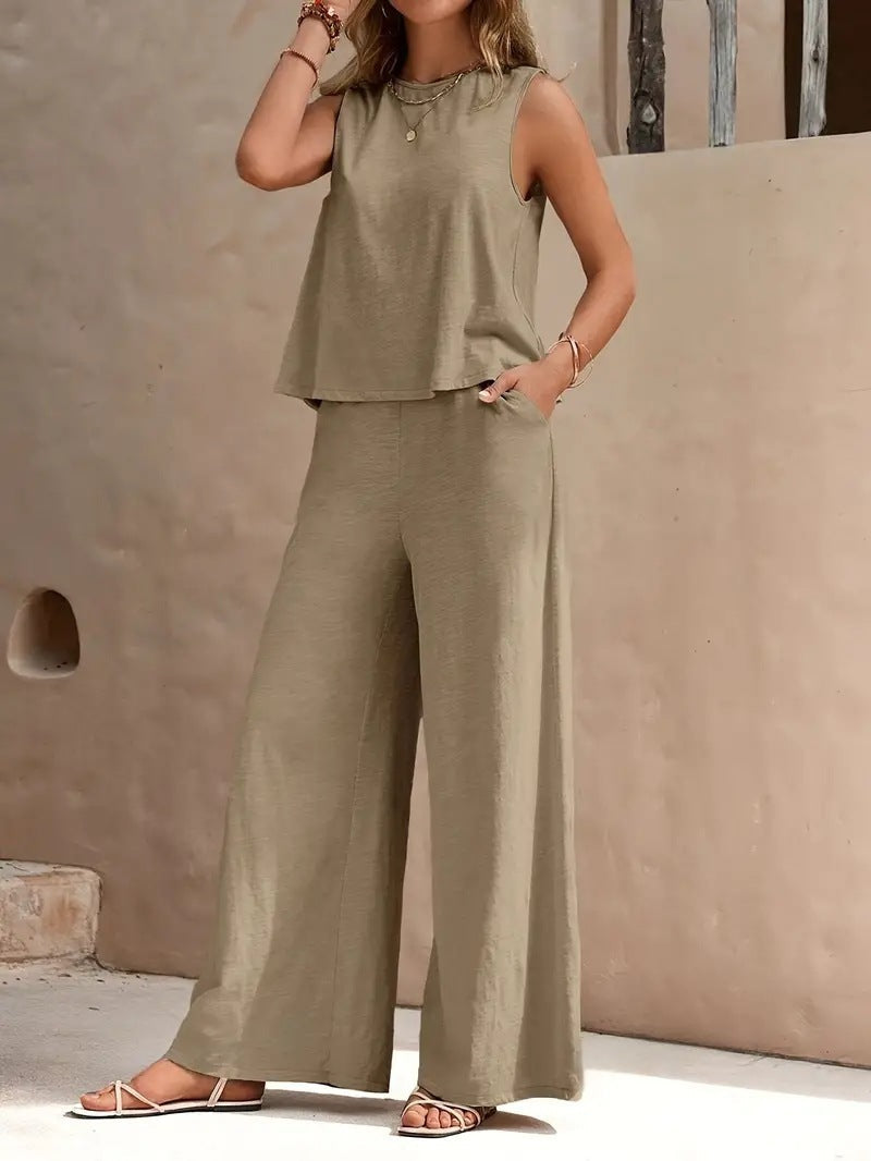 Women’s Two-Piece Pants Suit – Loose Fit Casual Top and Full-Length Trousers Set hanyelevate