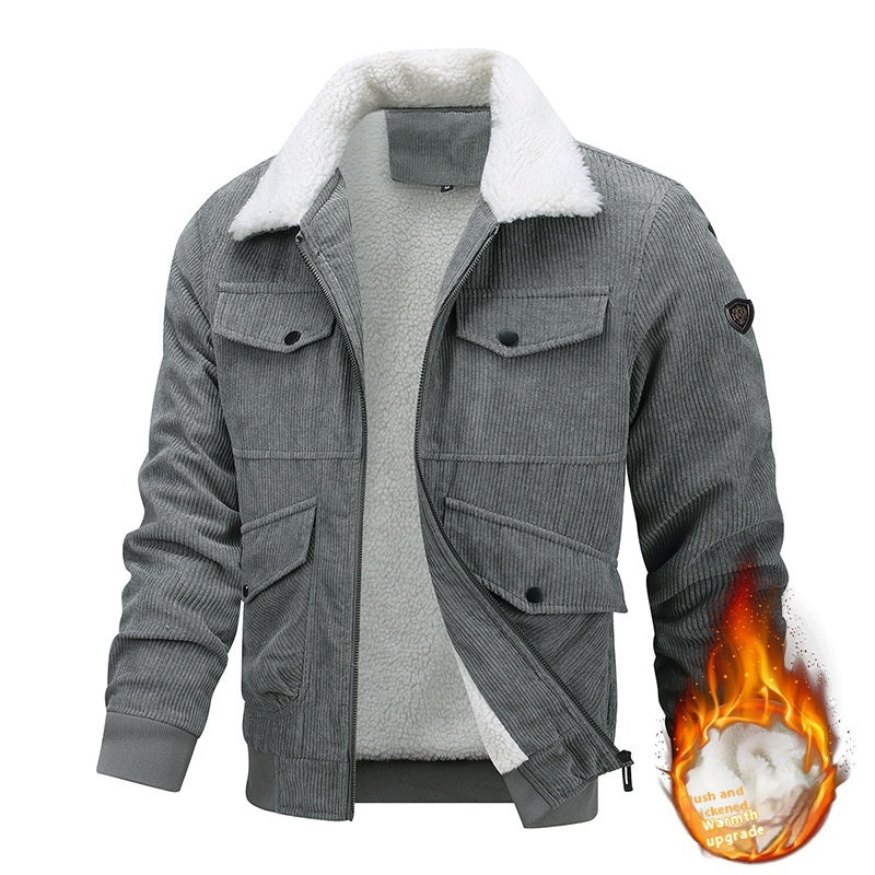 Men’s Winter Coat – Lapel Fleece Lined Jacket with Pockets & Thick Cotton Fabric hanyelevate