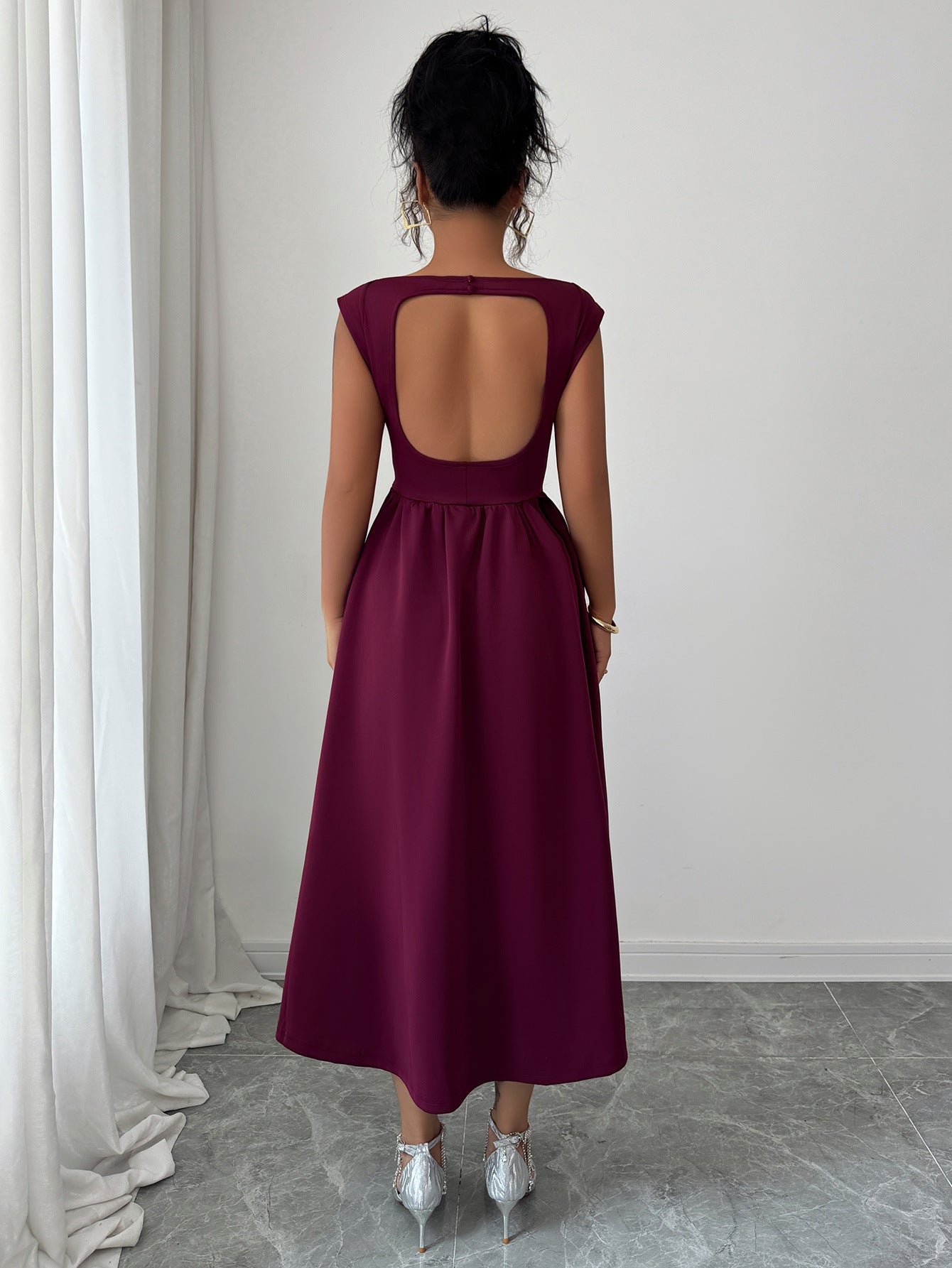 Elegant Solid Color A-Line Dress for Women | Dark Blue, Wine Red, Milky White | S–XL