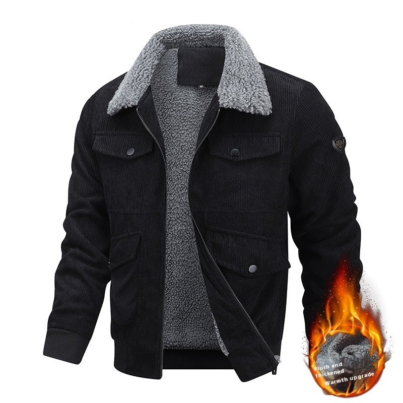 Men’s Winter Coat – Lapel Fleece Lined Jacket with Pockets & Thick Cotton Fabric hanyelevate