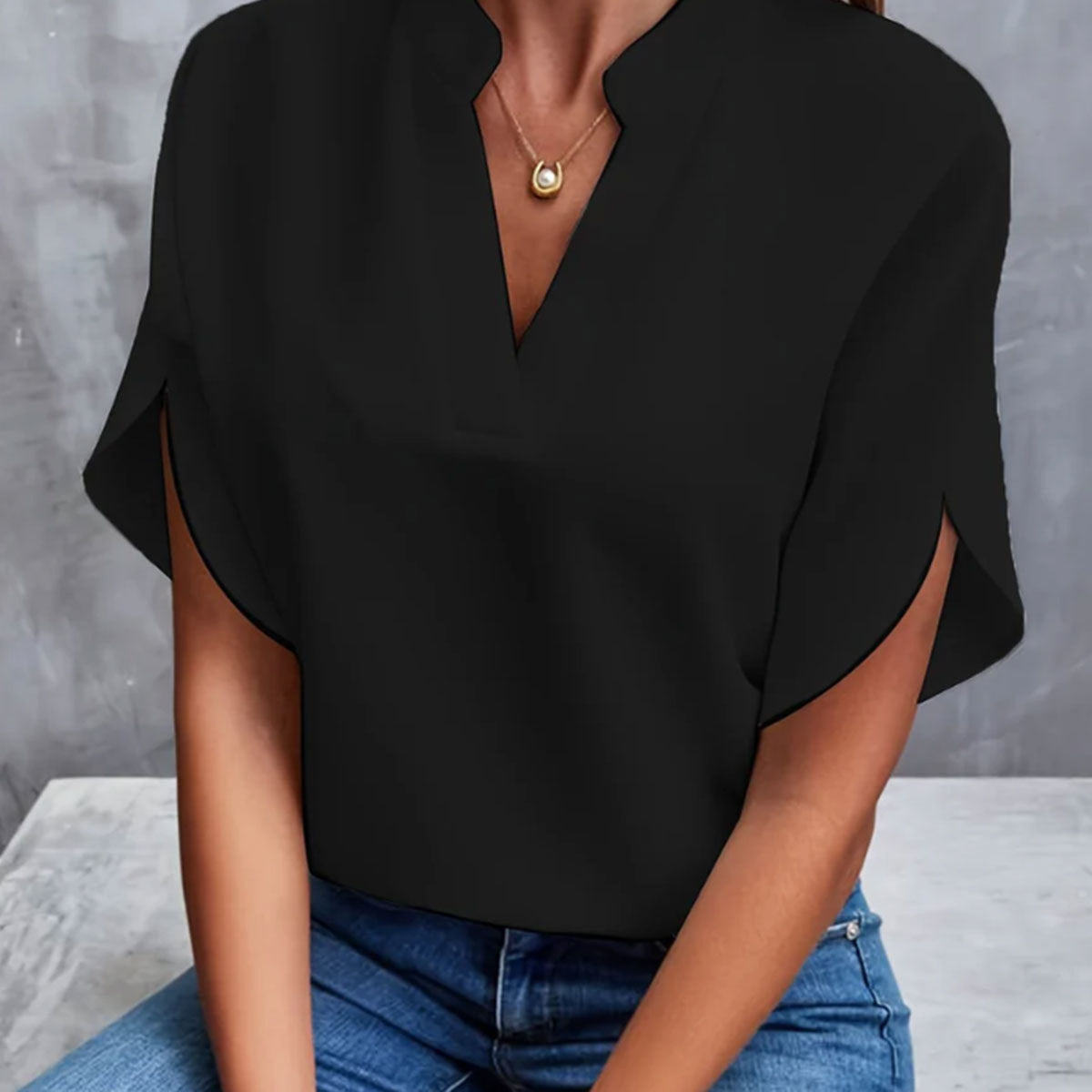 Women’s Casual Short Sleeve Chiffon Shirt – Summer V-Neck Blouse hanyelevate