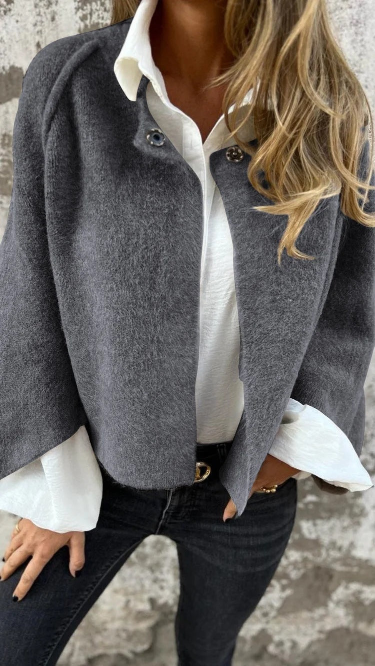 Autumn Winter Cashmere Batwing Sleeve Cardigan – Women’s Loose Fit Short Coat hanyelevate