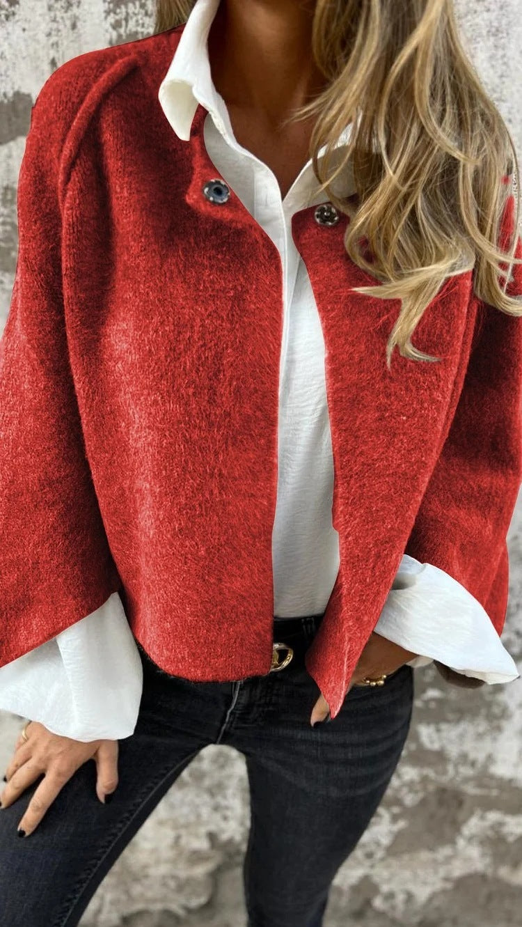Autumn Winter Cashmere Batwing Sleeve Cardigan – Women’s Loose Fit Short Coat hanyelevate