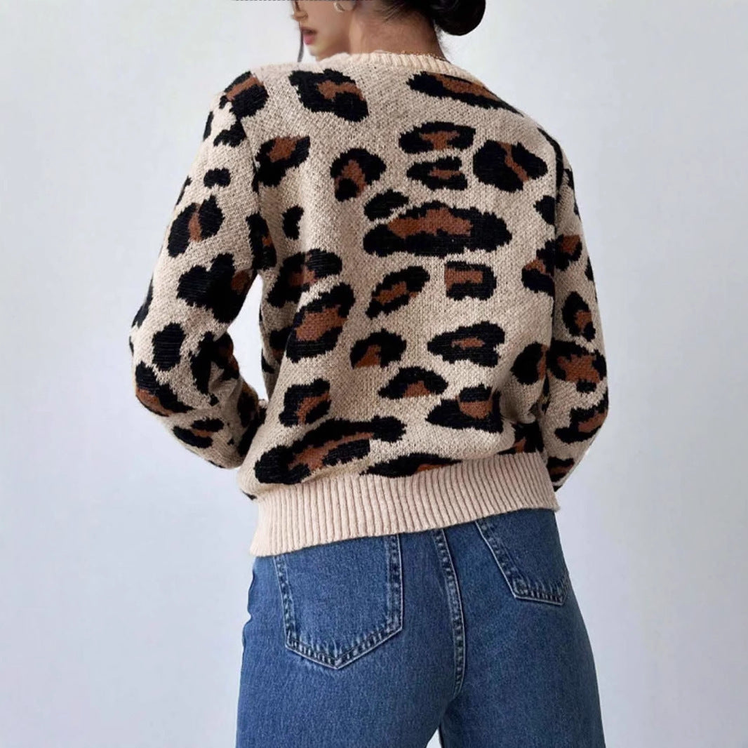 Women’s Khaki Leopard Print Retro Dress – Art Retro Jacquard Style | S–XL | Medium Thickness Polyester