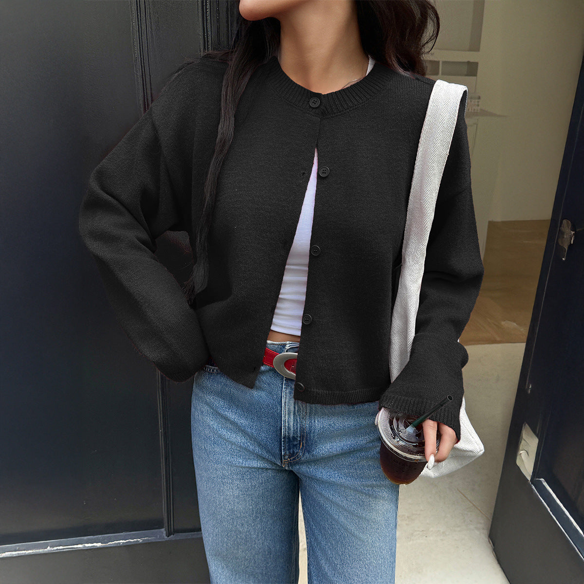 Women’s Sexy Cardigan – Solid Color Acrylic Fiber | Black, Blue, Wine Red, Army Green | S–XL