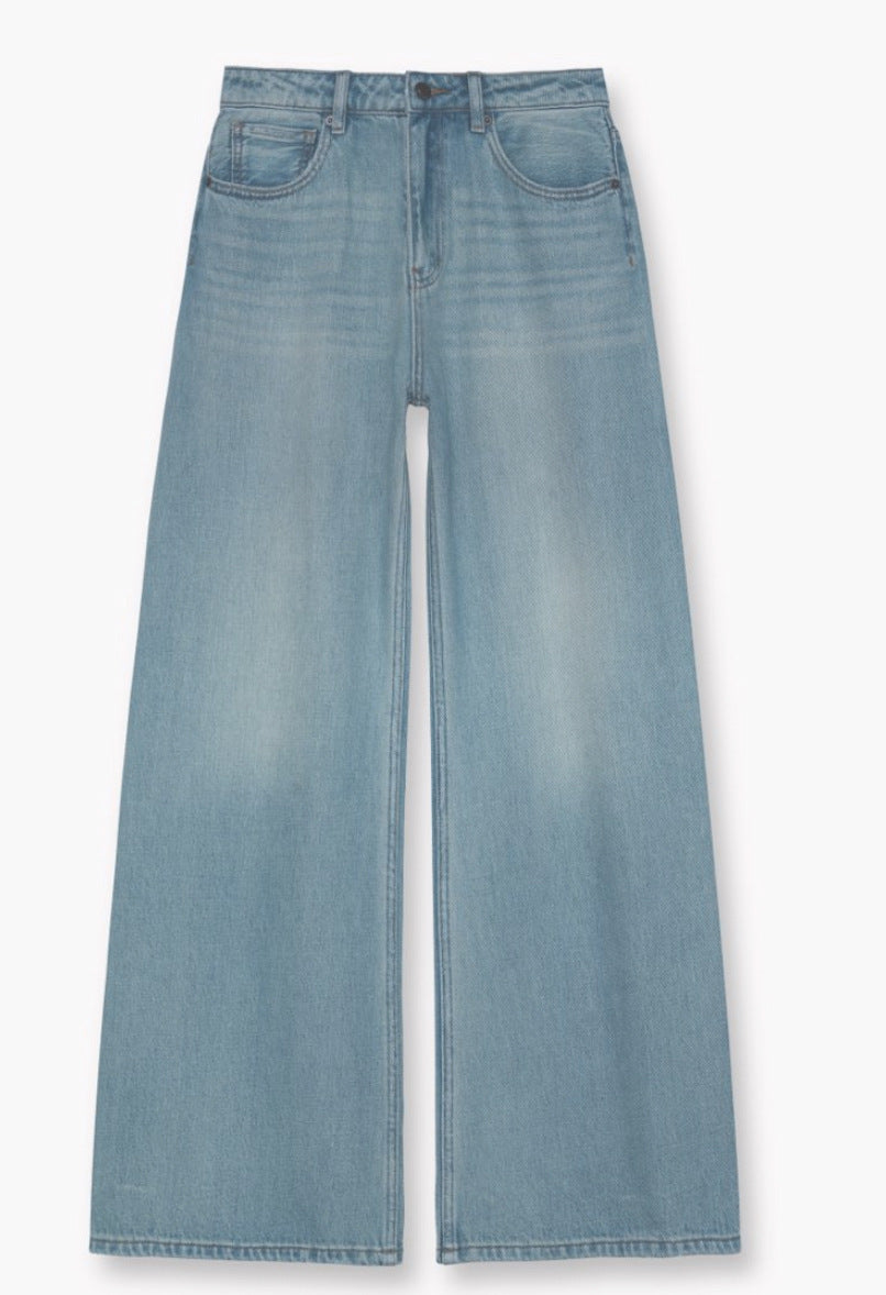 Women’s High Waist Wide Leg Cotton Jeans – Retro Straight-Leg Trousers | Washed Denim Style | XS–XL