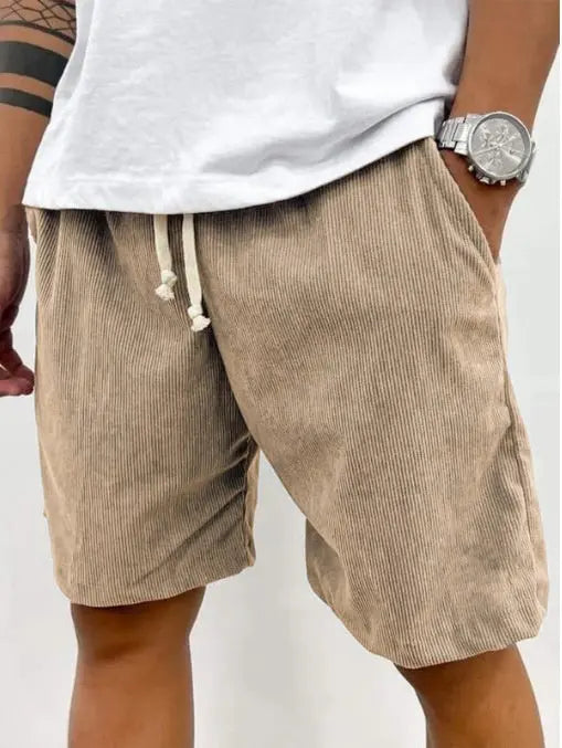 Men's Corduroy Shorts With Drawstring Fashion Casual Pockets Pants Summer hanyelevate