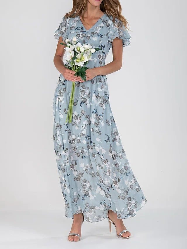 Women’s Casual Floral Dress – Short Sleeve Ruffle Summer Beach Dress hanyelevate