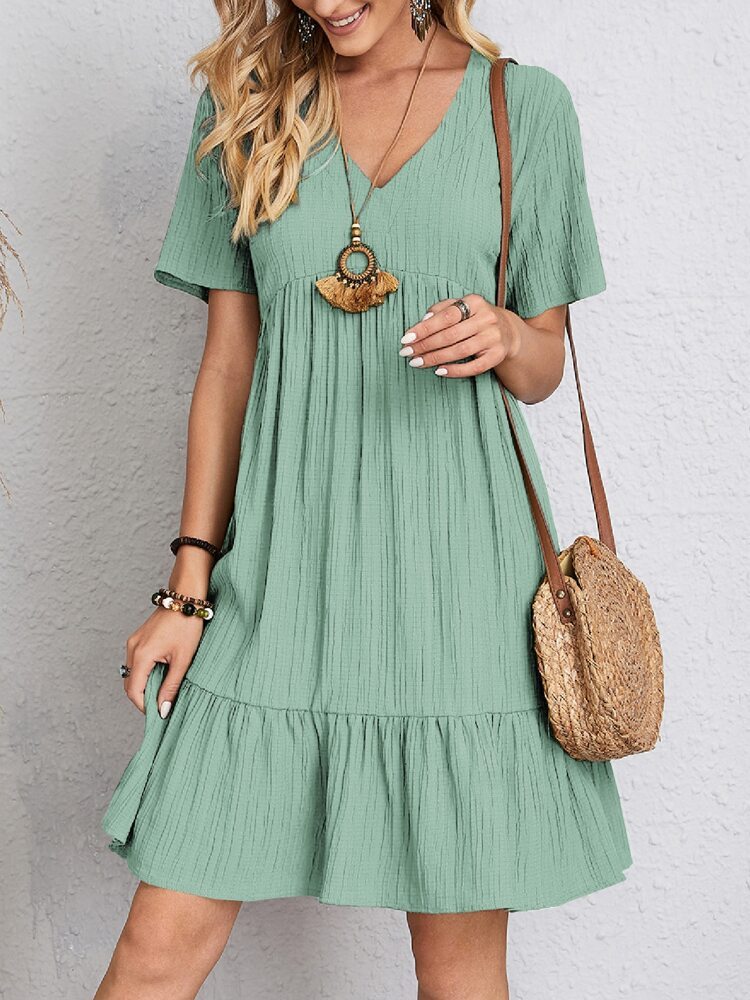 Women’s V-Neck Short Sleeve Summer Dress – Casual Loose Ruffled Beach Dress hanyelevate
