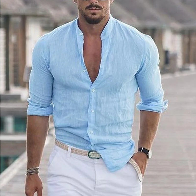Casual Men’s Button Shirt – Long Sleeve Solid Color Shirt for Daily Wear hanyelevate