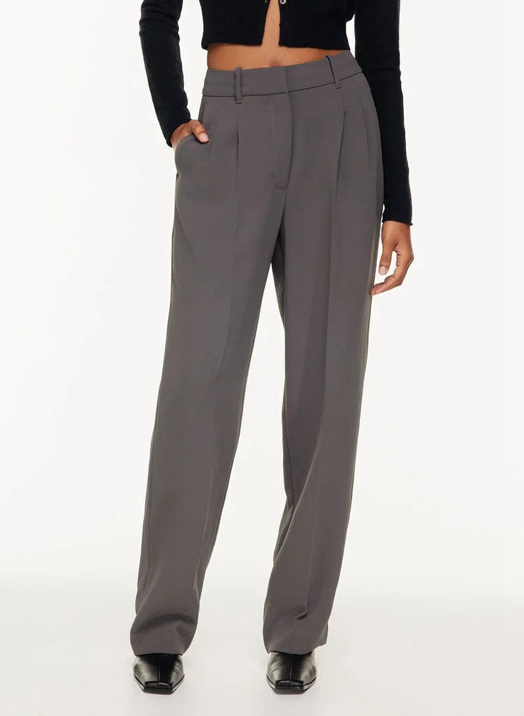 High Waist Straight Trousers With Pockets Wide Leg Casual Pants For Women hanyelevate
