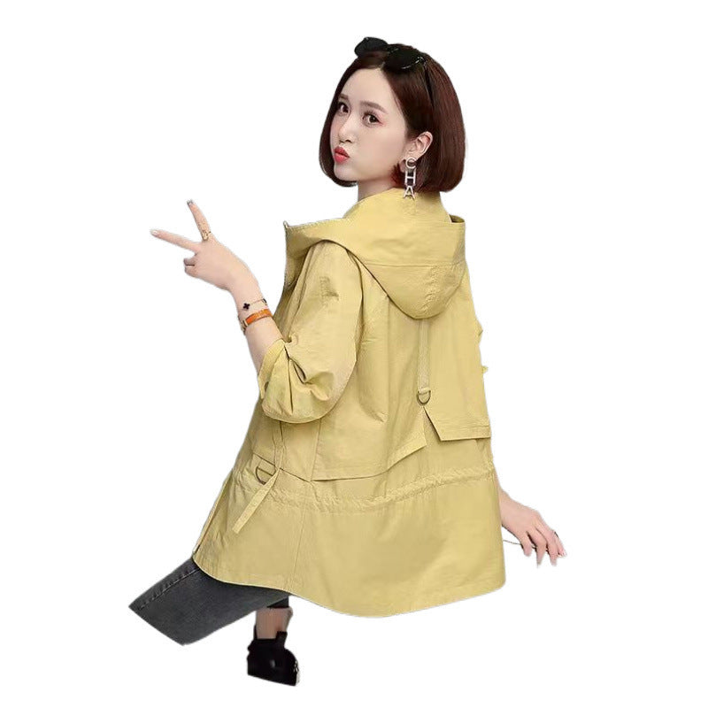 Women’s Casual Zipper Jacket – Loose Fit Long Sleeve Coat with Pockets | Polyester | Black, Khaki, Milky White, Ginger Yellow