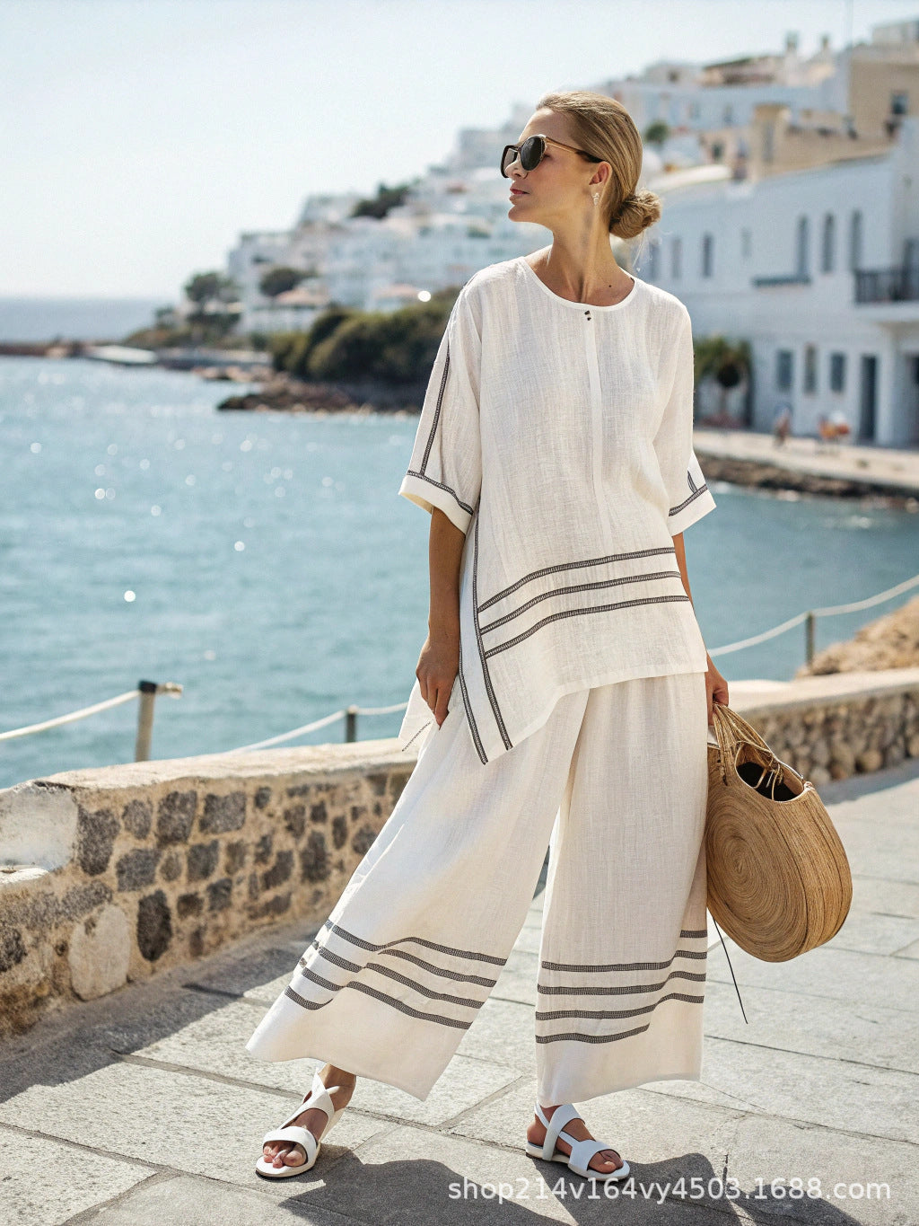women’s striped co-ord set with batwing top and solid pants hanyelevate