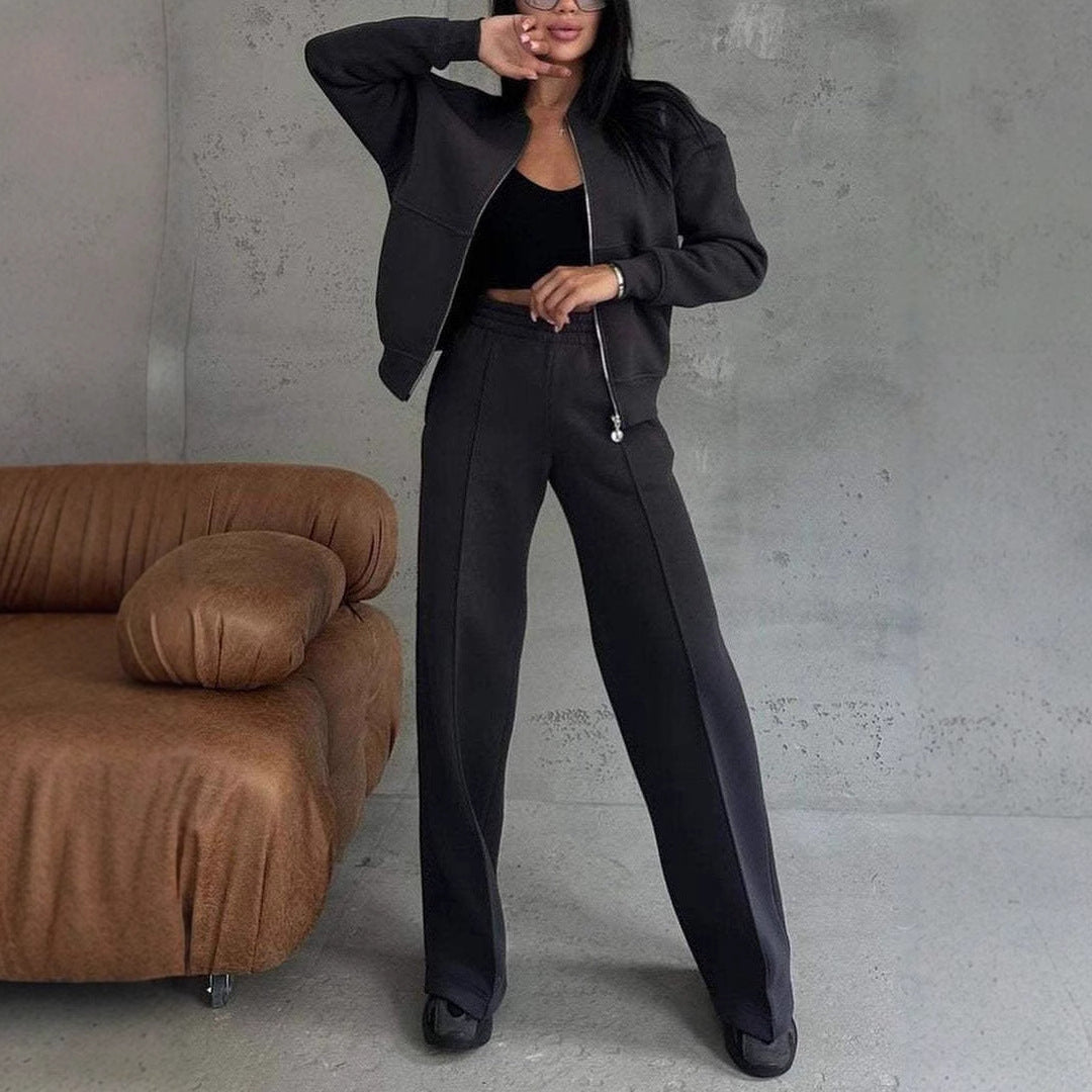 Women’s Activewear Set – Zipper Jacket with Wide Leg Pants Sports Suit hanyelevate