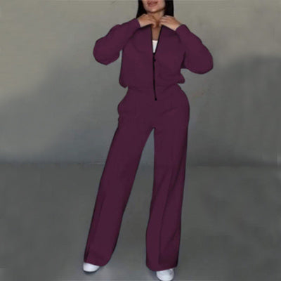 Women’s Activewear Set – Zipper Jacket with Wide Leg Pants Sports Suit hanyelevate