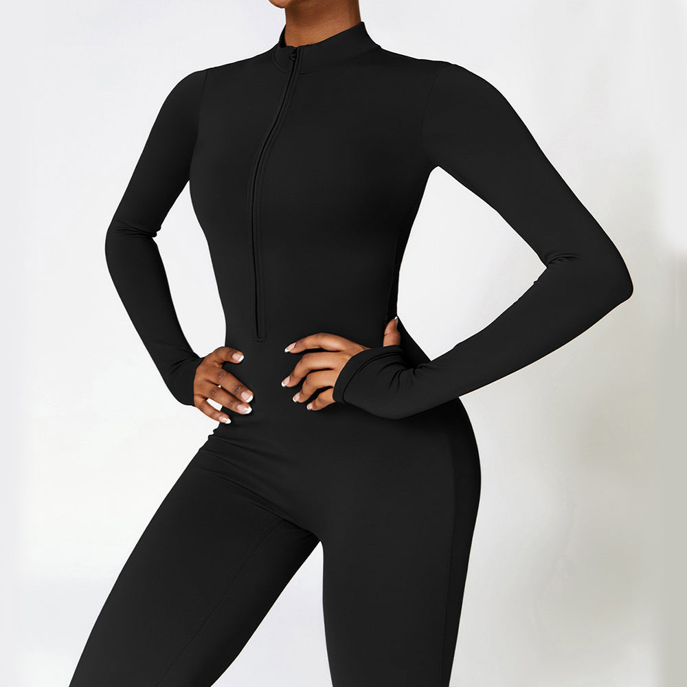 Women’s Warm Long-Sleeve Zipper Jumpsuit – Breathable Yoga & Fitness Bodysuit hanyelevate