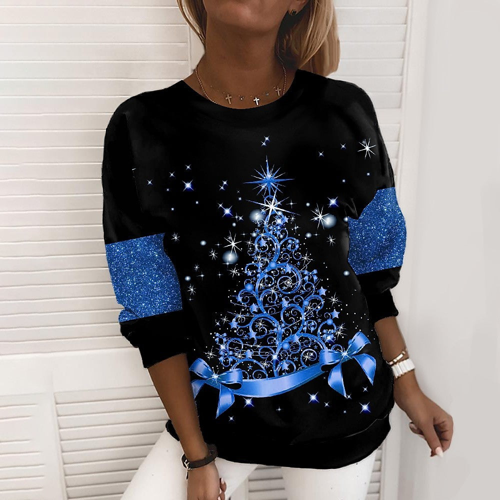 Christmas Sweater Women's 3D Digital Printing Pullover Jacket Fashion Casual Sweatshirt Long Sleeve Printed Round Neck Shirt Top Clothes hanyelevate