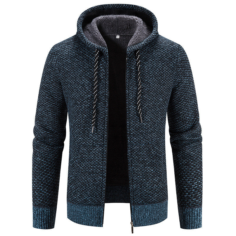 Winter Coat Zipper Closure Solid Color Long Sleeves Drawstring With Hat Keep Warm Casual Thicken Plush Sweater Coat For Daily hanyelevate