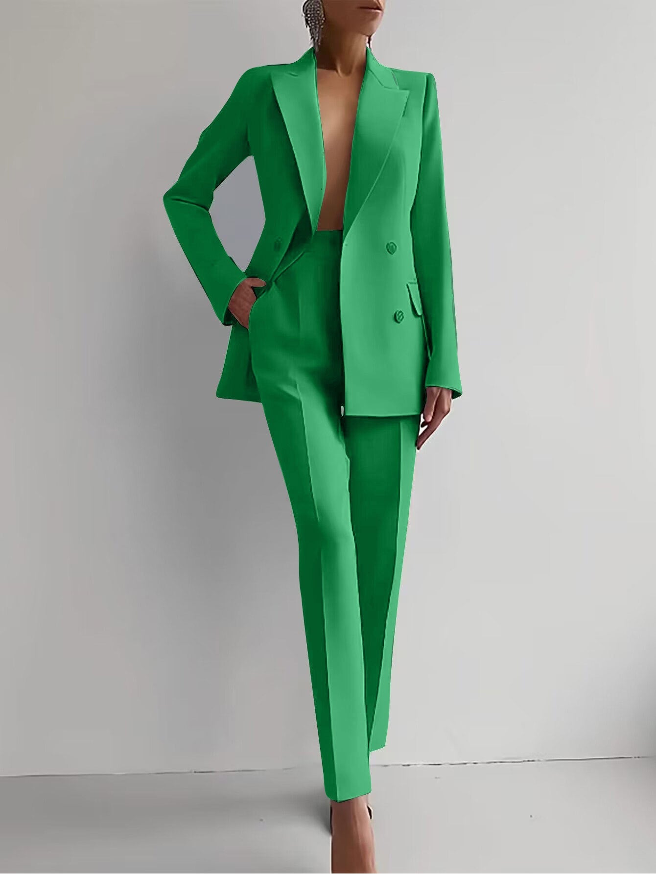 Women’s Casual Fashion Business Suit – Long Sleeve Single-Breasted Jacket & Slim Fit Trousers hanyelevate