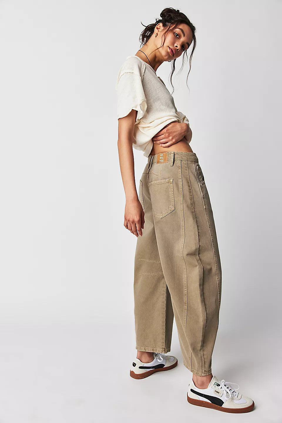 High Stretch Mid-Rise Barrel Jeans Fashion Wide Leg Shape Women Casual Baggy Mid Waist Denim Jeans hanyelevate