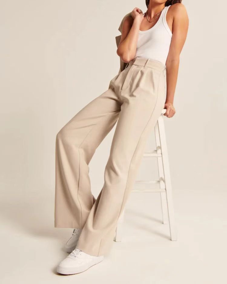 High Waist Straight Trousers With Pockets Wide Leg Casual Pants For Women hanyelevate