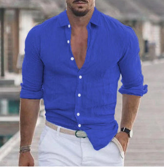 Casual Men’s Button Shirt – Long Sleeve Solid Color Shirt for Daily Wear hanyelevate
