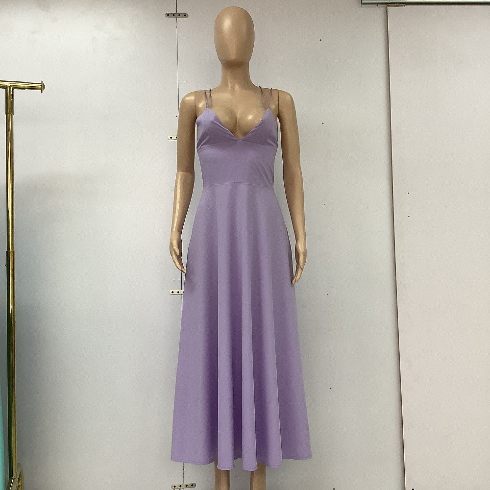 Women’s Fashion Suspender Dress – V-Neck, A-Line, Long Summer Dress hanyelevate