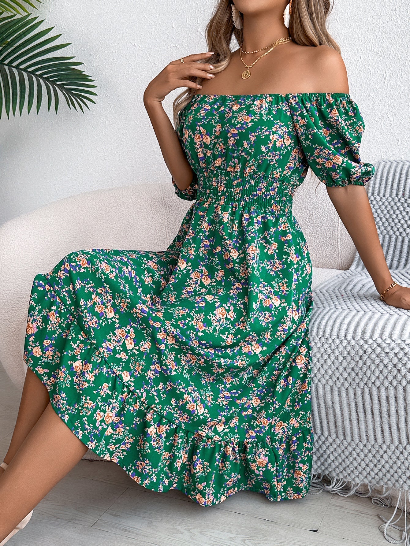 Summer Fashion Ruffle Dress – Women’s Floral Print Square Neck Dress hanyelevate