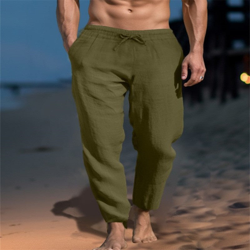 Men’s Cotton Straight-Leg Pants – Mid Waist Drawstring Trousers | Casual Comfort | S–5XL | Multiple Colors