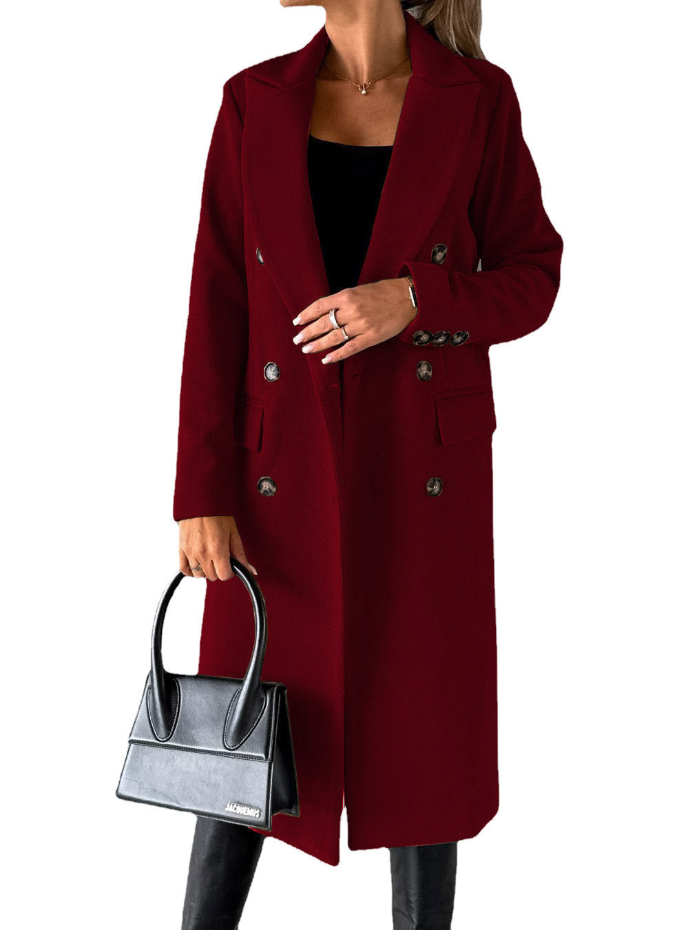 Women’s Double-Breasted Long Coat – Slim Fit Lapel Winter Jacket with Long Sleeves hanyelevate