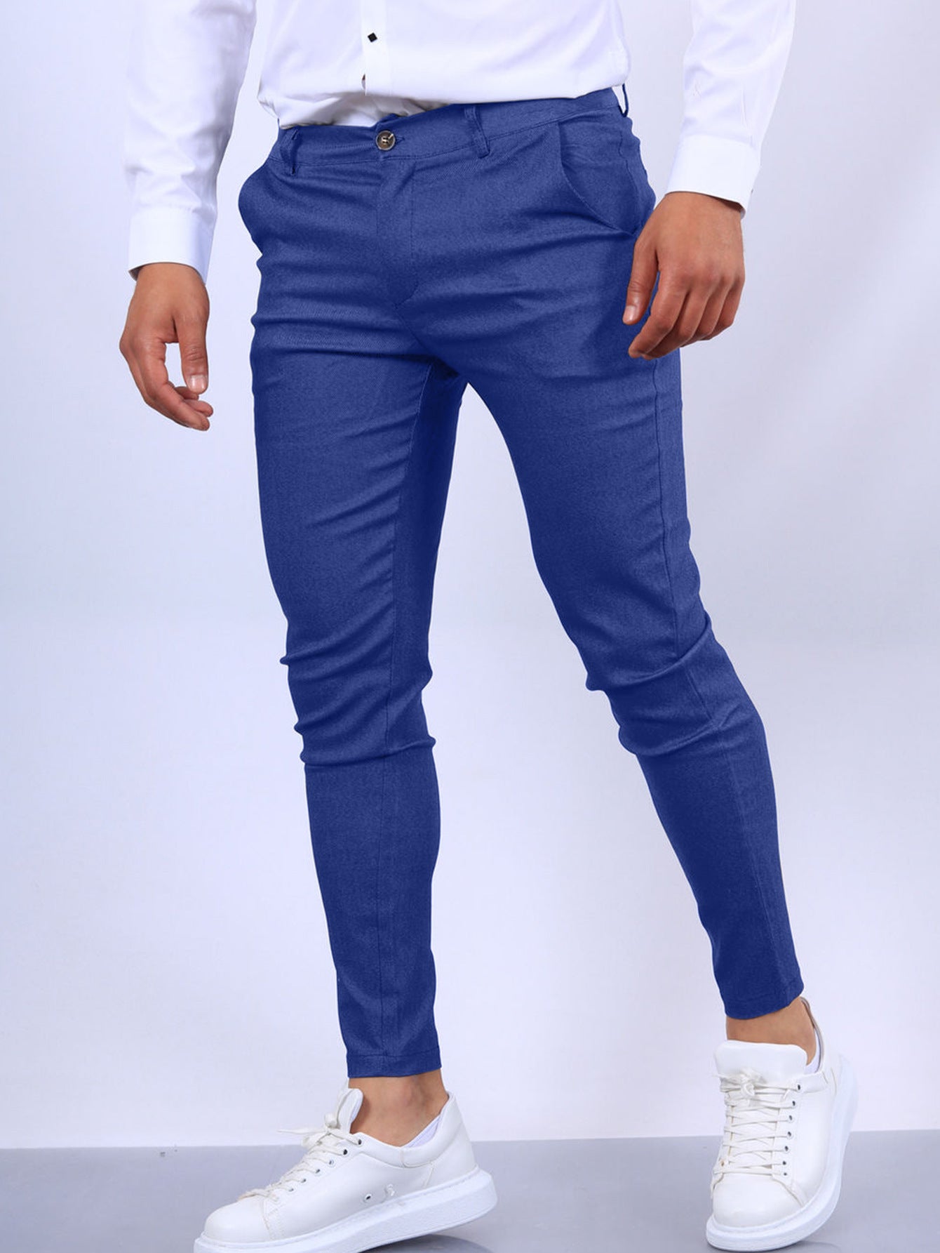Men’s Solid Slim Fit Pants – Stylish Button Trousers for Work & Casual Wear hanyelevate